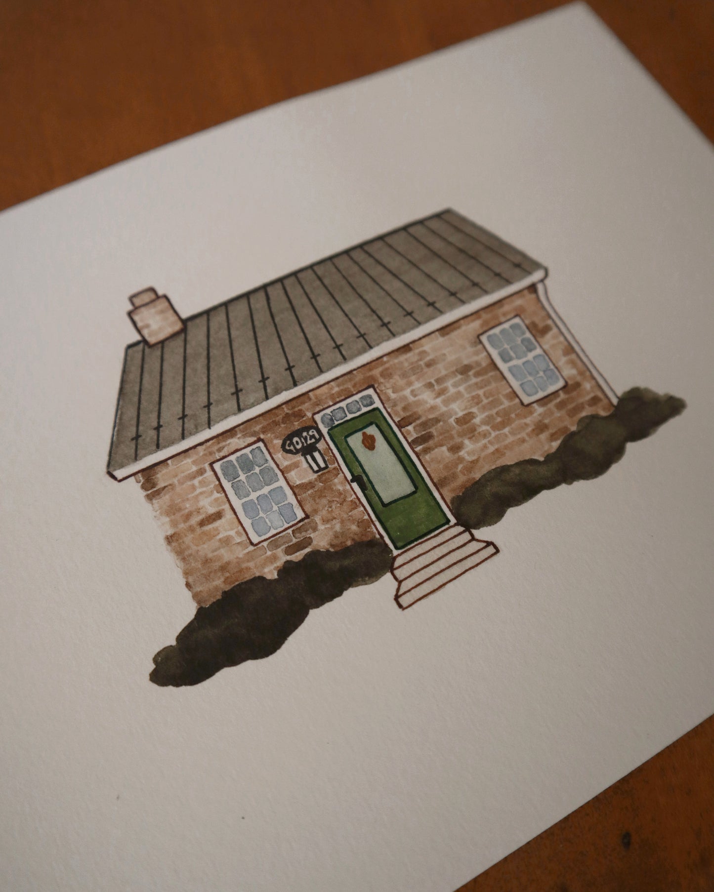 Brick Main Street House, Watercolor House Portrait